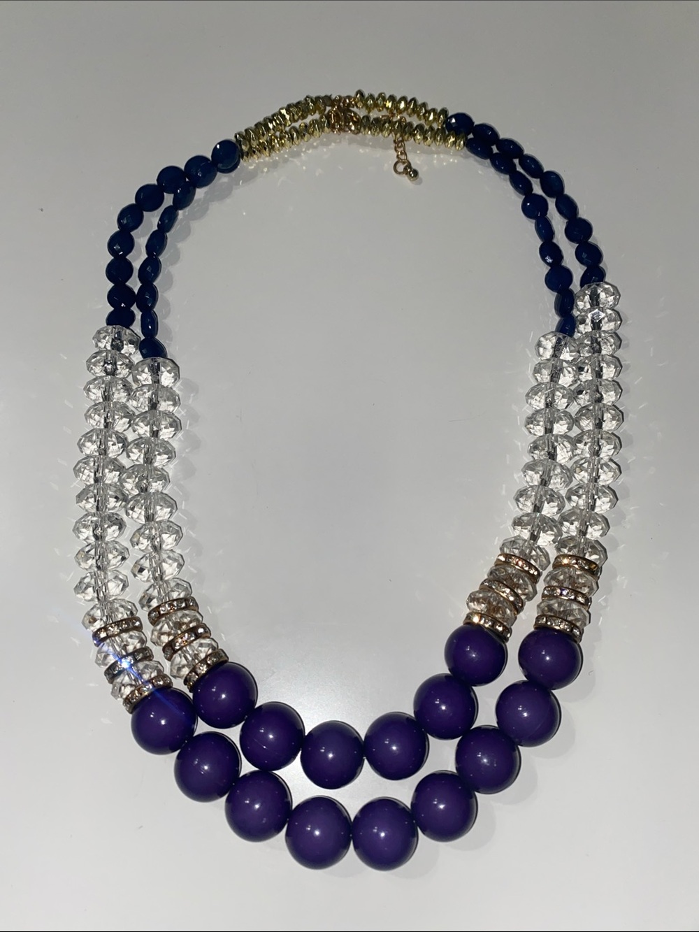 Chunky Purple Bead & Crystal Statement Necklace